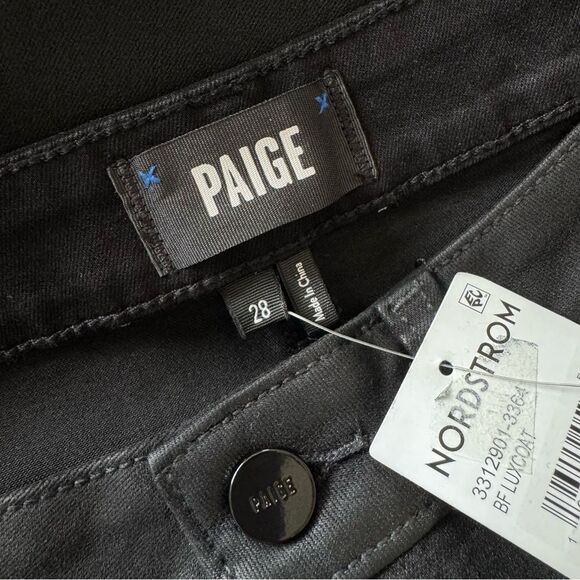 NWT Paige Genevieve Black Fog Luxe Coating Flare Pants Size 28 - Picture 14 of 15